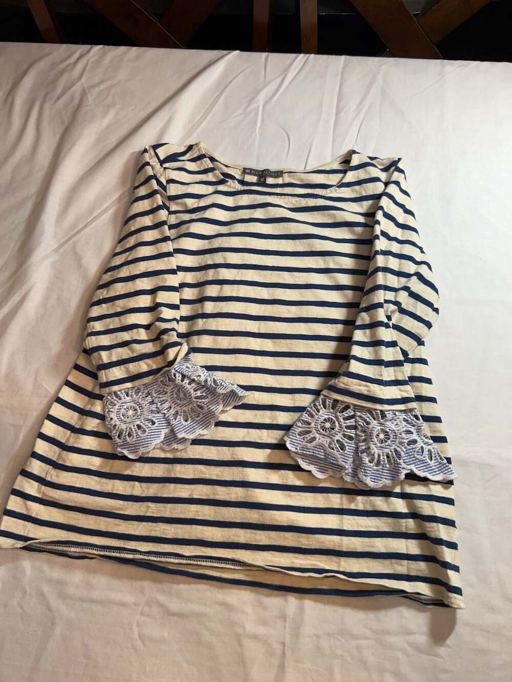 Elliott Lauren Striped Lace Cuff Top Size M